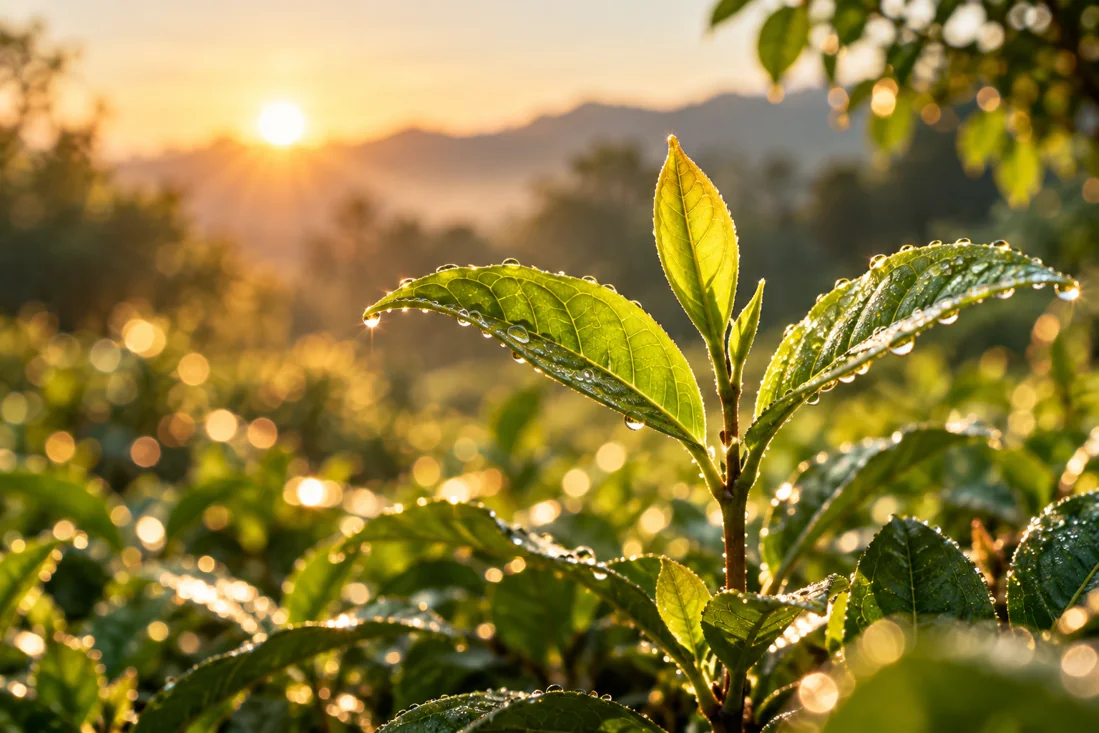 Fresh green leaves in warm morning light